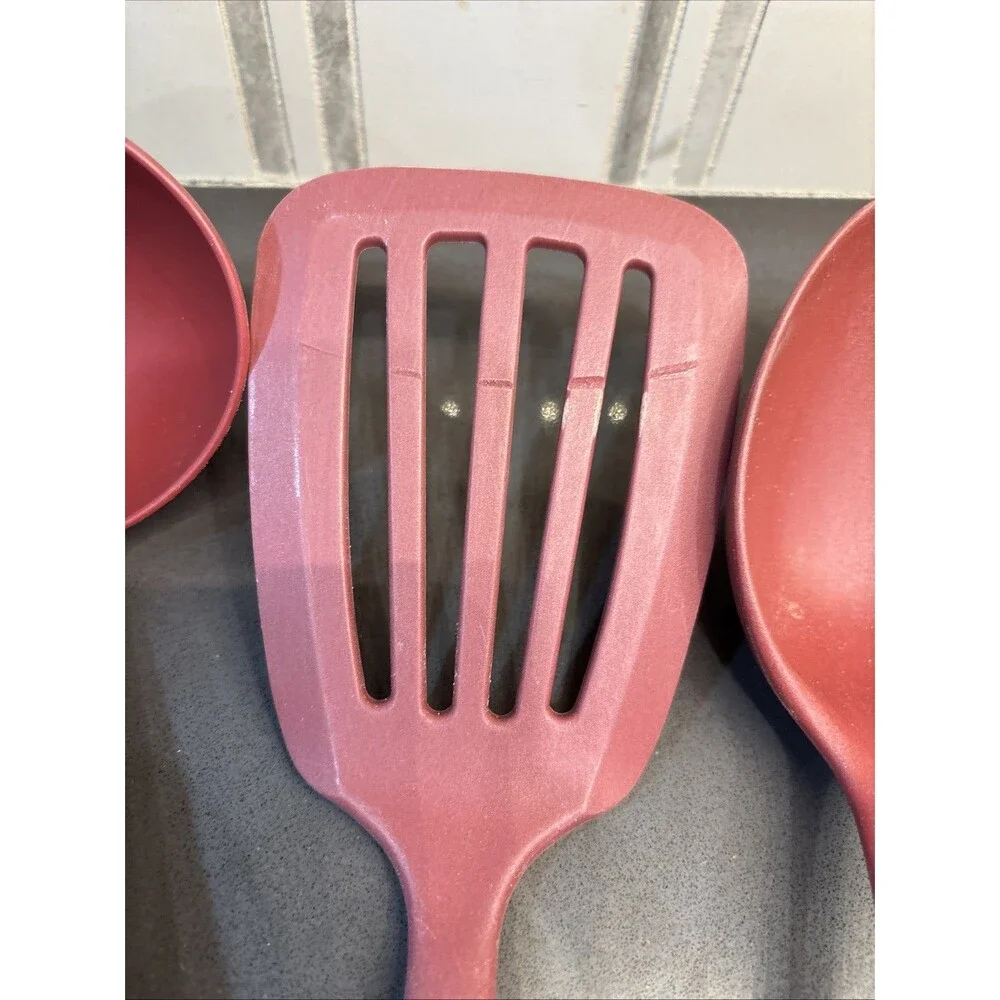 Lot 4 KitchenAid Kitchen Utensils Empire Red Spatula Ladle Reg & Slotted Spoon